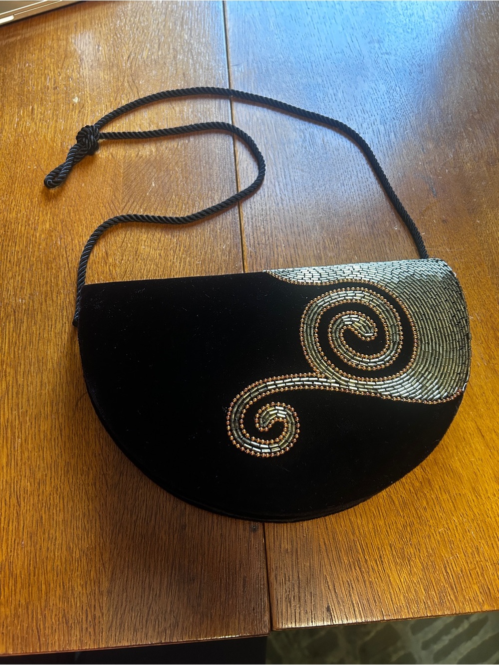 Caparros Black Beaded Velvet Crossbody Bag